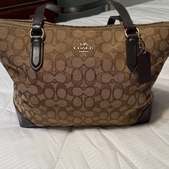 Coach Tan and Brown Signature Tote - Picture 1 of 9